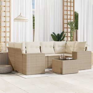 Ensemble de canapés de jardin en rotin PE beige crème blanc 7 pièces - Product Image 1