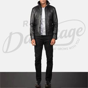 Veste en cuir véritable noire pour homme, style classique boutonnée, coupe ajustée, en peau de mouton souple, veste moto décontractée, vente en gros - Product Image 3