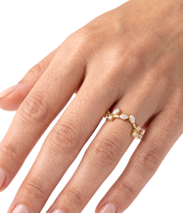 Anillo de diamante redondo de corte marquesa fino, creado en laboratorio, de oro macizo de 14K con diseño de hoja, anillo apilable, minimalista, regalo de aniversario para esposa - Product Image 6