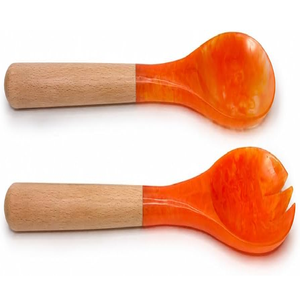 Juego de 2 piezas de cucharas para servir pasta de resina naranja marmoleada con cuchara y tenedor al mejor precio - Product Image 4