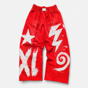 Dopest quality <b>Red</b> Graphic Print Sweatpants for men and women Oversized Baggy Wide Leg Raw Hem Streetwear Pants in multi colors - Product Image 1