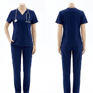 Ensemble de blouses médicales en denim bleu premium 180 GSM avec surpiqûres contrastées et broderie personnalisée - Product Image 6