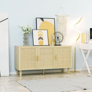 Mobiletto Boho con 3 Ante Regolabili in Rattan Naturale per Soggiorno, Cucina e Garage - Product Image 2