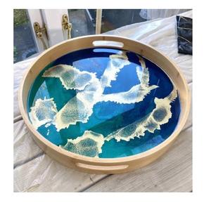 Bandeja de Servir de Madera con Diseño de Ratán de Forma Redondeada Hecha a Mano para el Hogar, la Cocina y Otros Eventos, Bandeja para Servir Comida Rápida - Product Image 2