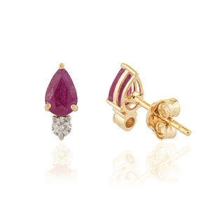 Pendientes Minimalistas de Oro Amarillo Puro de 14K Hechos a Mano para Mujer, con Rubí y Diamante Corte Pera de 6x4mm, Joyería de Piedra de Nacimiento de Julio, Venta al por Mayor - Product Image 5