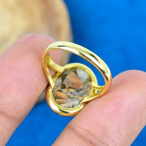 Anillo de Bisel de Plata de Ley 925 con Micras de Oro de 18k y Gema de Calcita Cobre Naranja Hecha a Mano - Product Image 4