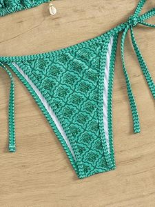 High Quality Women's Halter Neck <b>V</b>-<b>Strings</b> Floral Pattern Bikini 2-Piece Set in Spandex/Nylon Fabric - Product Image 6