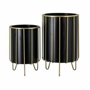 Set of 3 Modern Black Metal <b>Planter</b> with Circular Pattern and Tripod Stand for Indoor Use - Product Image 2
