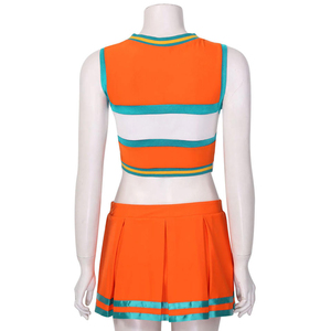 Ensemble uniforme de cheerleading style universitaire haut à manches longues jupe plissée dégradé de couleurs blocs de couleur personnalisés orné de strass - Product Image 2