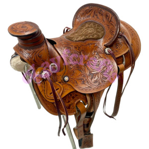 Selle Western Wade fabriquée à la main avec siège en daim à fleurs Harnais en cuir pleine fleur Confort de conduite ultime - Product Image 2