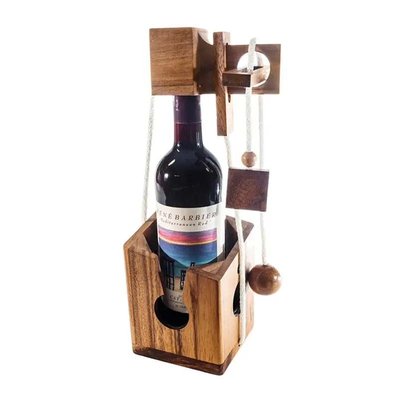 Quebra-cabeça de garrafa rústico para decoração de quarto, quebra-cabeças 3D de madeira desafiador, porta-garrafa de vinho, quebra-cabeça de bloqueio de madeira, presente divertido, melhor preço