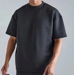 เสื้อยืดผู้ชายแบบสั่งทำพิเศษ ทรงโอเวอร์ไซส์ ตะเข็บตัดกันแบบริบ 3 ซม. คอเต่า  ผ้าคอตตอนถัก 100% สีพื้น ดีไซน์เรียบง่าย - Product Image 1