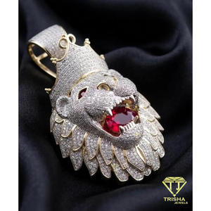 Luxury Animal Head Pendant With <b>Crown</b> And Red Stone Moissanite Diamond 925 Sterling <b>Silver</b> Iced Out Hip Hop Jewelry - Product Image 5