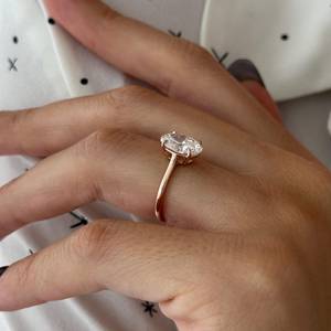 2 Carat Oval E VVS2 Lab Grown Diamond <b>Thin</b> Engagement <b>Ring</b> , Low Set Minimalist Solitaire <b>Ring</b> in 14k Rose Gold , IGI Certified - Product Image 6