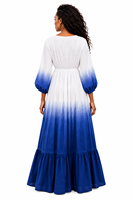 Robe longue en coton respirant et écologique pour femme, col en V, manches ballon, style bohème moderne, artisanale, naturelle, simple et de qualité supérieure