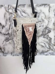 Bolso de mano de cuero auténtico con flecos de piel de vaca estilo occidental para mujer, elegante y de gran venta, con pelo de piel, bolsos bohemios de la India - Product Image 2
