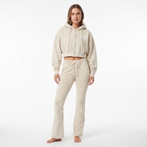 Conjunto de Sudadera con Capucha de Algodón Lavado al Ácido y Pantalones Jogger de Pierna Ancha para Mujer, Diseño Personalizado, con Cremallera Completa, Hombros Caídos, Top Corto, Ropa Casual - Product Image 2