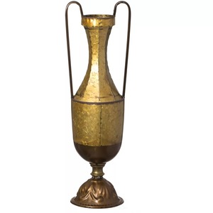 Vase de sol rustique style ancien avec poignée, finition martelée, urne décorative en métal, hauteur 12,5 pouces - Product Image 1