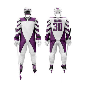 Men's Sublimated Ice Hockey Jersey Set Purple White Striped Full Sleeve Moisture Wicking <b>Athletic</b> Fit Adult Apparel New Arrival - Product Image 1