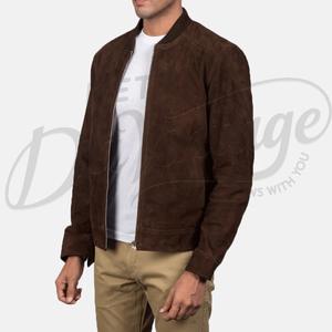 Blouson Bomber Homme en Daim Marron Personnalisé, Veste Décontractée Zippée, Vêtement d'extérieur en Cuir Daim Véritable, Coupe Slim, Vêtement de Sport, Vente en Gros - Product Image 5