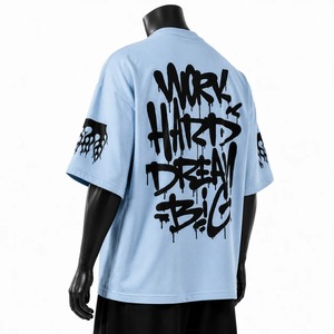 T-shirt d'été personnalisé pour homme, bleu clair, coton peigné premium 220 g/m², style streetwear, imprimé graphique, manches courtes, col rond - Product Image 3