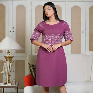 Elegante Vestido Estampado Color Ciruela para Mujer - Product Image 3