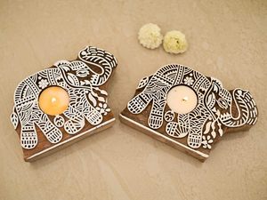 Support de bougie chauffe-plat en bois fait main en forme d'éléphant, support décoratif imprimé au bloc pour la décoration intérieure, Noël, Ramadan et les fêtes - Product Image 4