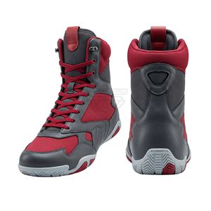 Botas de Boxeo y Lucha de Media Caña Rojas y Grises de Alta Calidad con Cordones, Transpirables, de Cuero, con Soporte de Tobillo para Hombre - Product Image 1