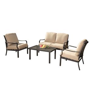 4 pz da esterno in metallo Patio tavolo da pranzo e sedie Set con cuscini Beige per giardino prato conversazione caratteristiche rimovibili - Product Image 2