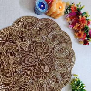 Set de table rond en coton polyester fait main, forme fleur, 300 mm, design bohème, écologique, lavable, avec perles - Product Image 5