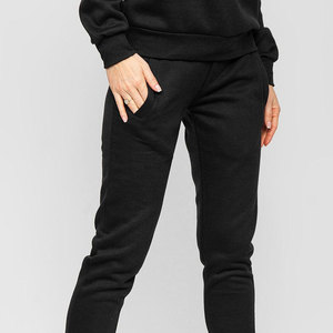 Ensemble de survêtement noir pour femmes, sweat-shirt à col rond, pantalon long, couleur unie, vêtements décontractés d'automne, respirant, 100% coton - Product Image 4