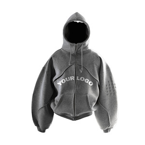 Oversized Cropped <b>Hoodie</b> Oversized <b>Zip</b>-Up <b>Hoodie</b> Men Solid Color Front <b>Pocket</b> Breathable Cotton Fleece Casual Autumn Style - Product Image 1