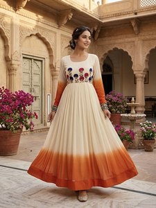 Premium Designer Star Readymade Gown-TENNECY Women's <b>Ankle</b>-Length Reversible Wrinkle-Free Quick Dry Regular Fit Party Diwali All - Product Image 3