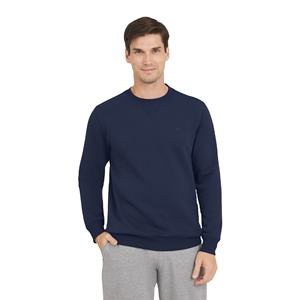 Men's <b>Navy</b> Cotton Crew Neck Pullover Sweatshirt Regular Fit Long Sleeve Solid Color Casual Autumn Wear - Product Image 1