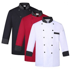 Vestes de chef personnalisées avec logo, couleur au choix, légères, confortables, à double boutonnage et bordure rayée - Product Image 1