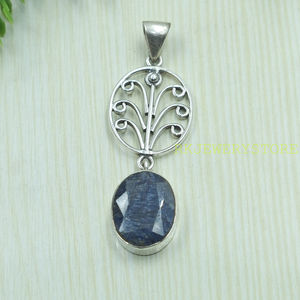 Colgante de Plata de Ley 925 con Zafiro Azul Natural, Ovalado, con Filigrana, Hecho a Mano, Estilo Vintage, Joyería de Diseño, Regalo para Ella - Product Image 2