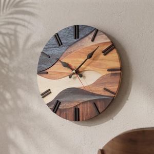 Horloge murale en bois moderne, design géométrique abstrait rond, mouvement silencieux à quartz, décoration de salon - Product Image 1