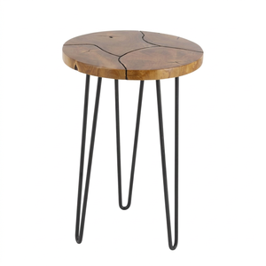 Table d'appoint artisanale sur mesure OEM ODM avec plateau en bois à bords naturels et pieds en cheveux de cheval noirs DECORYUG - Product Image 3