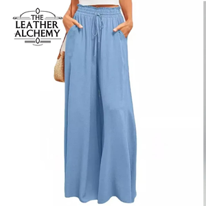 Pantalon de bureau pour femme, coupe large, taille haute, droit, ample, formel, élégant, design minimaliste, tissu doux, pour le travail - Product Image 1