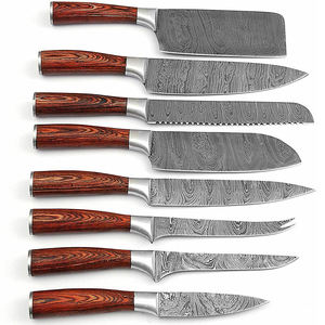 8 Piece Damascus steel <b>knife</b> <b>set</b> Handmade wood handle <b>knives</b> <b>Sharp</b> straight edge blades 6-7.9in carbon steel <b>knives</b> - Product Image 3