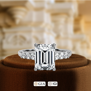 Anillo de Diamante Cultivado en Laboratorio con Esmeralda de 1 Quilate, Anillo de Oro Amarillo de 14K con Engaste de Media Pavé, Anillo de Promesa, Anillo de Esmeralda y Diamante para Novia - Product Image 3