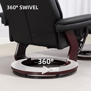 PU Leather Swivel Recliner Chair Ottoman Manual Electric Feature Sponge-Filled Chair <b>Footrest</b> for Living Room Bedroom-Black - Product Image 5