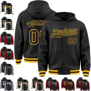 Vestes à capuche universitaires personnalisées pour femmes, mélange de coton, style baseball, manches en cuir et polyester, fermeture à boutons pression intégrale - Product Image 2