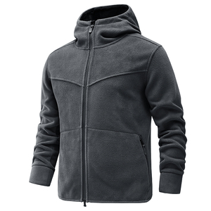 Veste polaire à capuche pour homme, couleur unie, fermeture éclair, style décontracté, vêtement d'automne, matière polyester, design respirant, coupe classique - Product Image 3