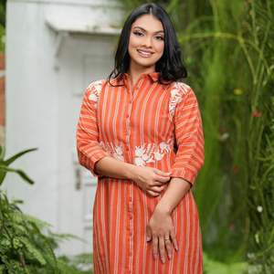 Robe maxi élégante pour femmes en coton et lin orange - Product Image 1