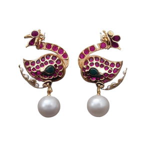 24K Gold Plated Stainless Steel Kemp Bird Stud Earrings-Cute Animal Pearl Earrings - Product Image 2
