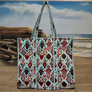 Sac fourre-tout en coton bohème, imprimé ethnique, grande capacité, pour le shopping, la plage, réutilisable, à porter à l'épaule, avec fermeture éclair, imperméable - Product Image 1