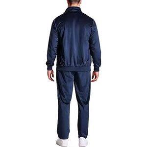 Survêtement bleu marine pour homme, coupe droite, couleur unie, fermeture éclair, poches latérales, style décontracté, respirant, en velours - Product Image 2