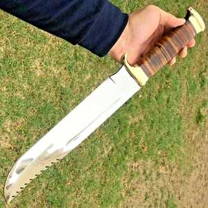 Cuchillo de Caza D2 de Acero Inoxidable Hecho a Mano con Hoja Serrada de Punta Caída, Mango de Madera, 500mm, Grado Industrial, OEM, 3 Años de Garantía - Product Image 6