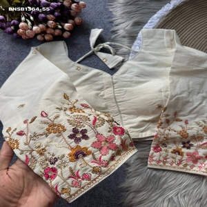 Beautiful Khadi Cotton with Flower-Animal Motif with <b>Beads</b>-Embroidered Padded Blouse Collection Supplier from India - Product Image 1